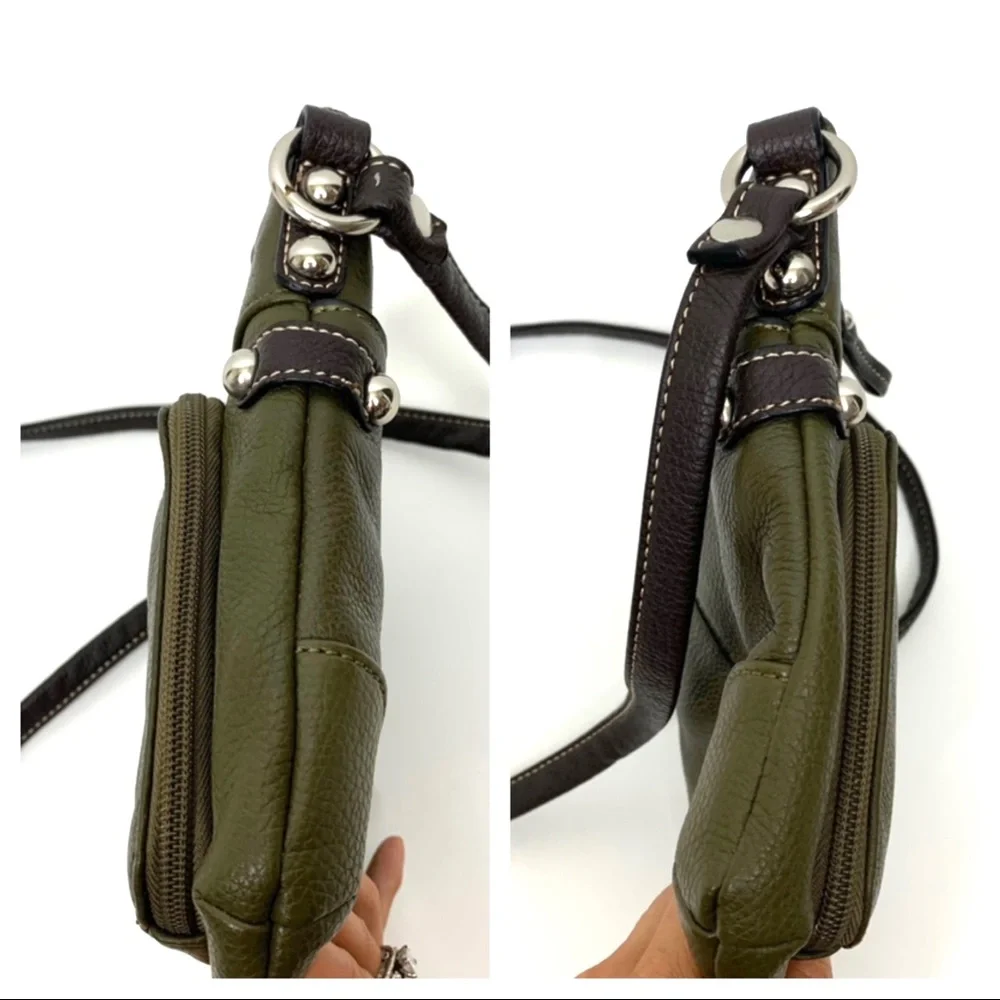 Giani Bernini Olive Green Pebbled Leather Crossbody Bag Purse Multi Compartment